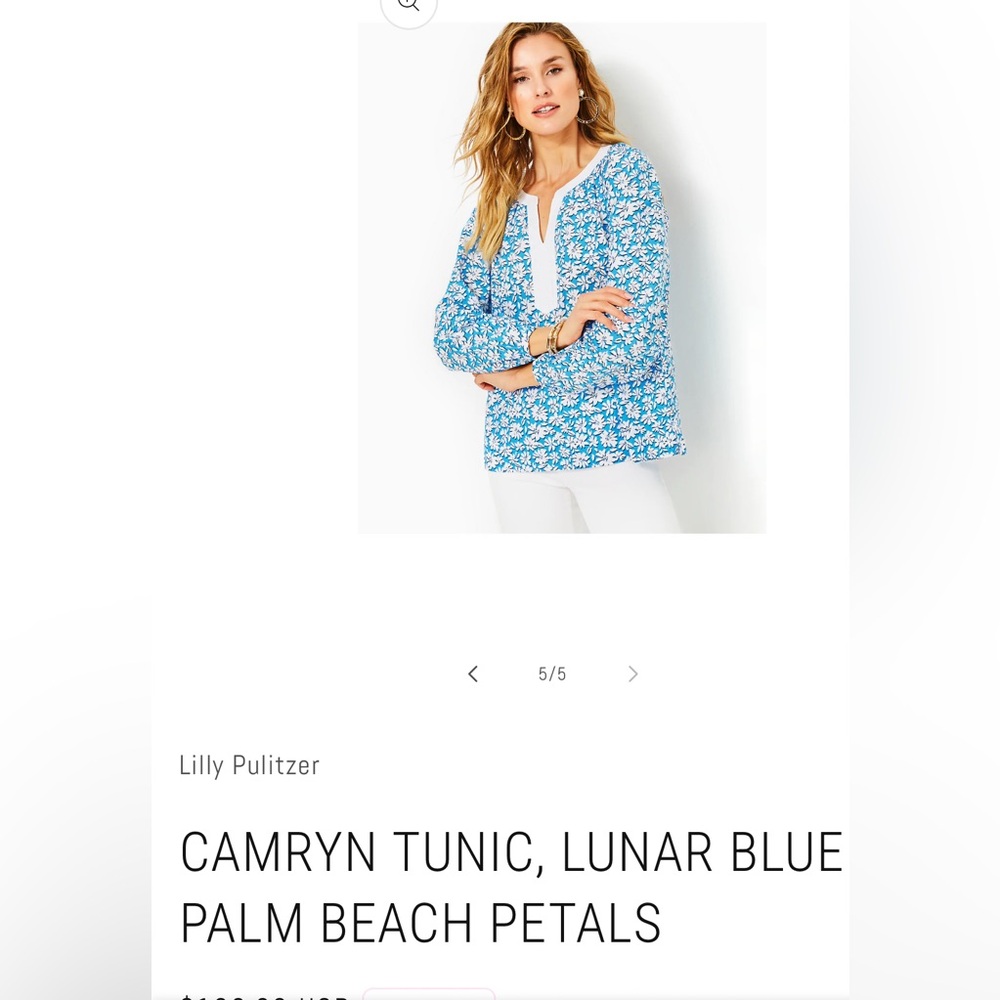 Lilly Pulitzer Camryn lunar blue palm beach petals tunic size XL worn once - Picture 4 of 7